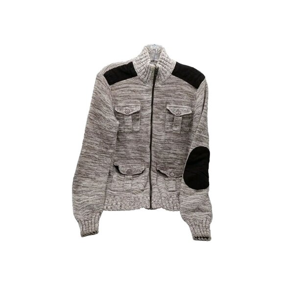 Guess Cardigan Sweater Jacket Gray Black Size Small Zipper High Collar Pockets - Picture 1 of 9